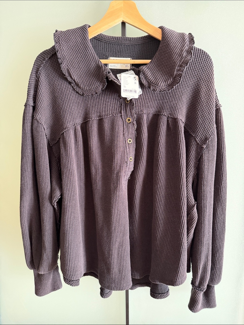 Free People Waffle-Knit top- Charcoal